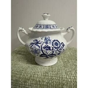 J G Meakin Blue Nordic Covered Sugar Bowl England Ironstone Vintage